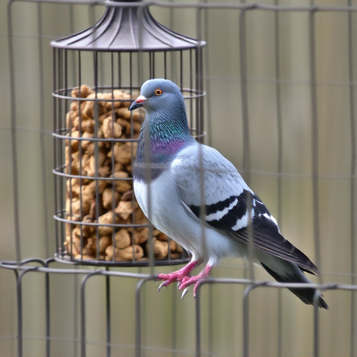 Pigeon blocked by feeder guard