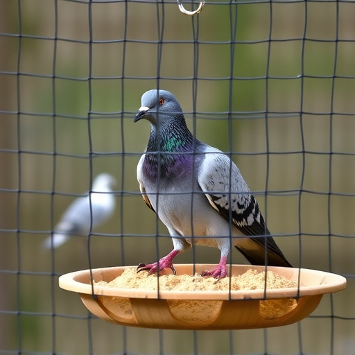 Pigeon blocked by feeder guard