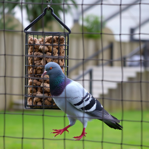 Pigeon blocked by feeder guard