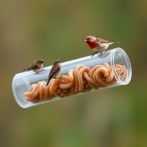 Plastic mealworm tube with bird visitors