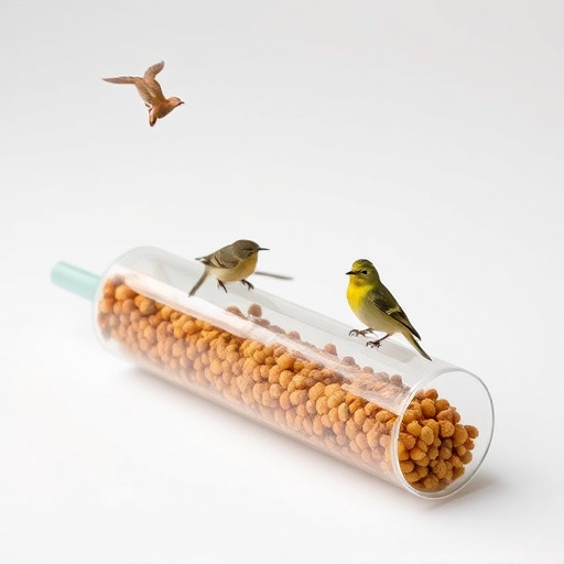 Plastic mealworm tube with bird visitors