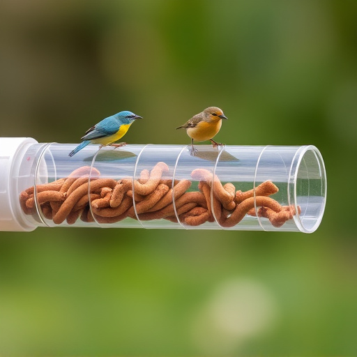 Plastic mealworm tube with bird visitors