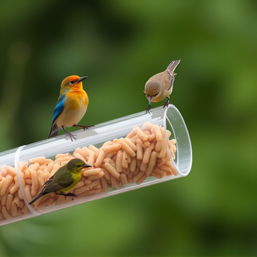 Plastic mealworm tube with bird visitors