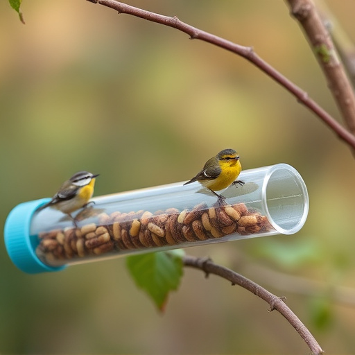 Plastic mealworm tube with bird visitors