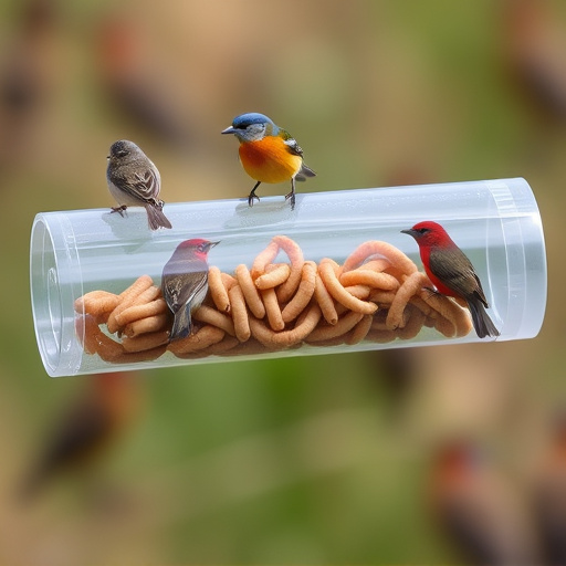 Plastic mealworm tube with bird visitors