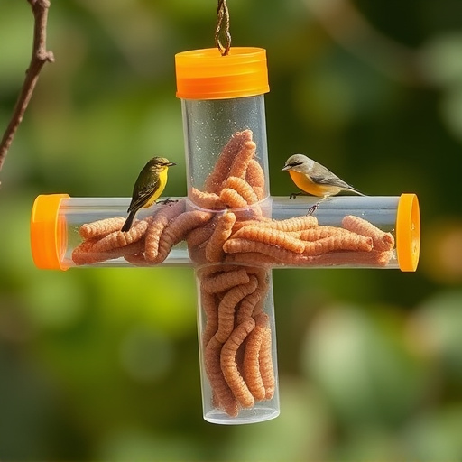Plastic mealworm tube with bird visitors