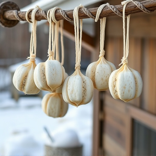 Processed suet balls hanging outside