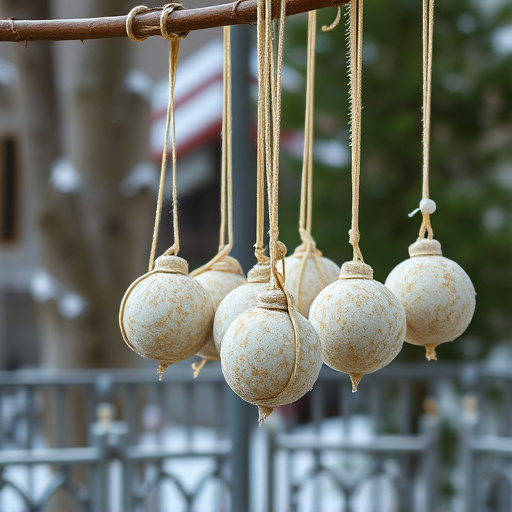 Processed suet balls hanging outside