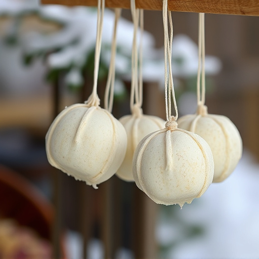 Processed suet balls hanging outside