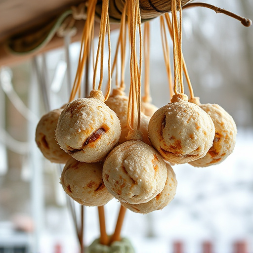 Processed suet balls hanging outside
