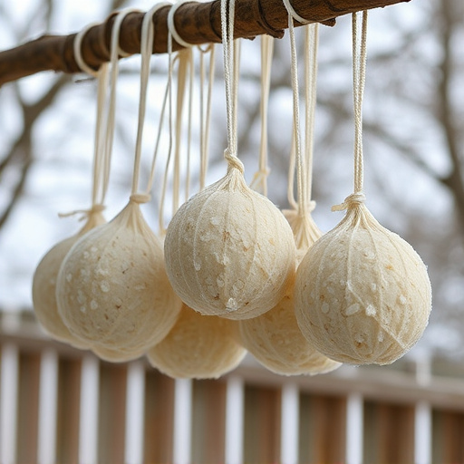 Processed suet balls hanging outside
