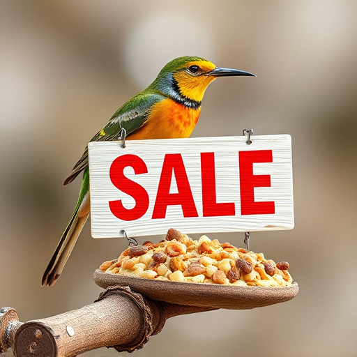 Promotional sale sign on bird food