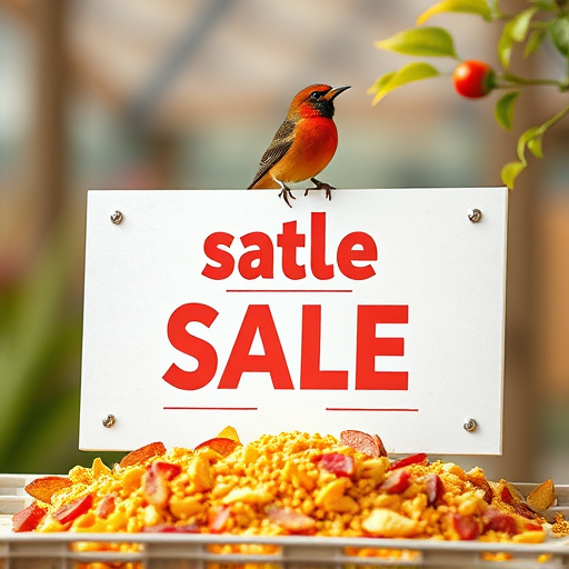 Promotional sale sign on bird food