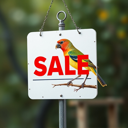 Promotional sale sign on bird food