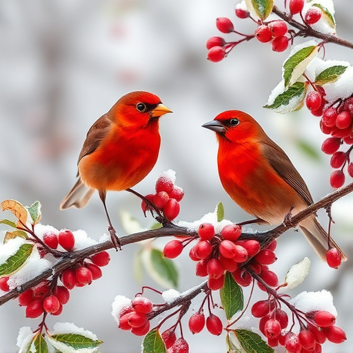 Redwings feeding on berries in snow