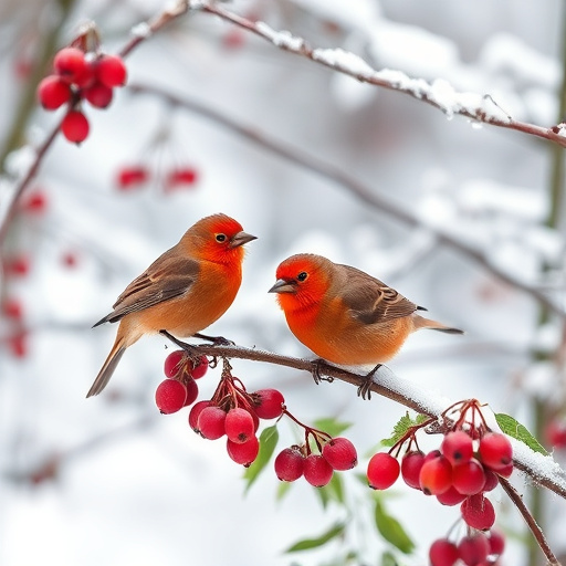 Redwings feeding on berries in snow