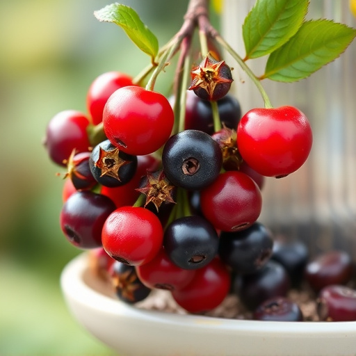 Ripe berries on garden bird feeder