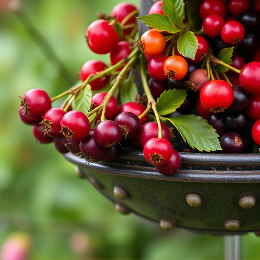 Ripe berries on garden bird feeder