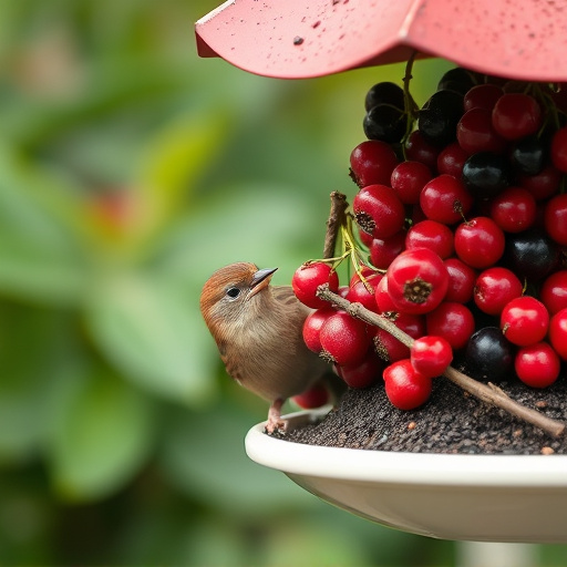 Ripe berries on garden bird feeder