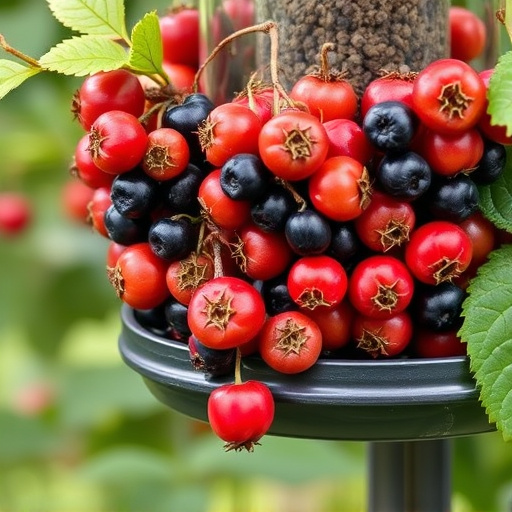 Ripe berries on garden bird feeder