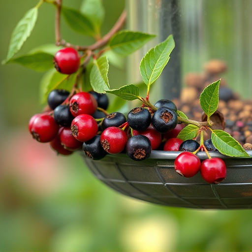 Ripe berries on garden bird feeder