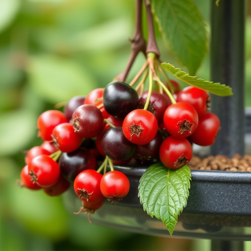 Ripe berries on garden bird feeder