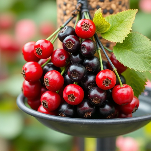 Ripe berries on garden bird feeder