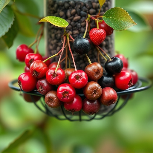 Ripe berries on garden bird feeder