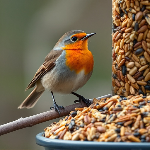 Robin enjoying insect-rich seed mix