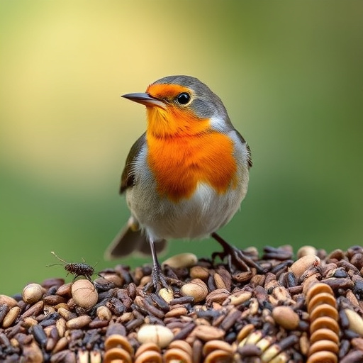 Robin enjoying insect-rich seed mix