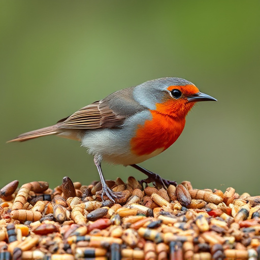 Robin enjoying insect-rich seed mix
