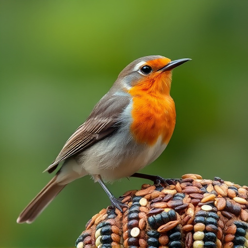 Robin enjoying insect-rich seed mix