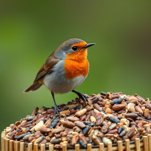 Robin enjoying insect-rich seed mix