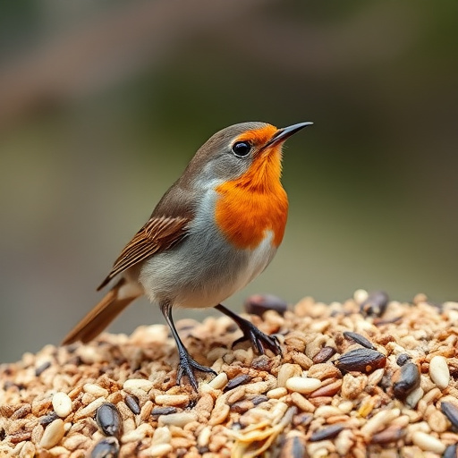 Robin enjoying insect-rich seed mix