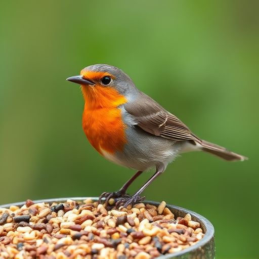 Robin enjoying insect-rich seed mix