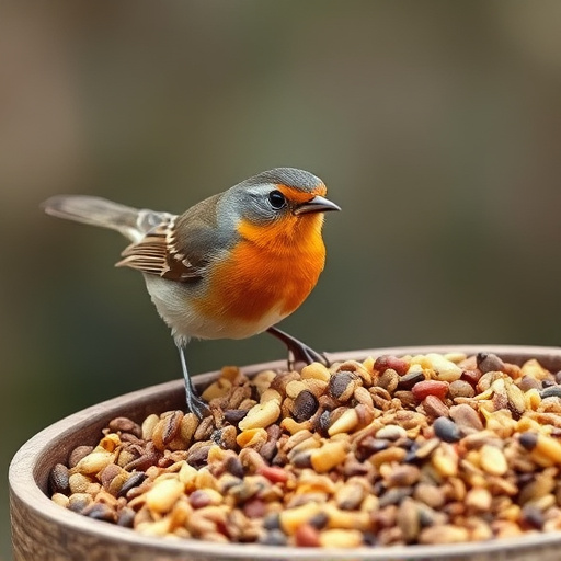 Robin enjoying insect-rich seed mix