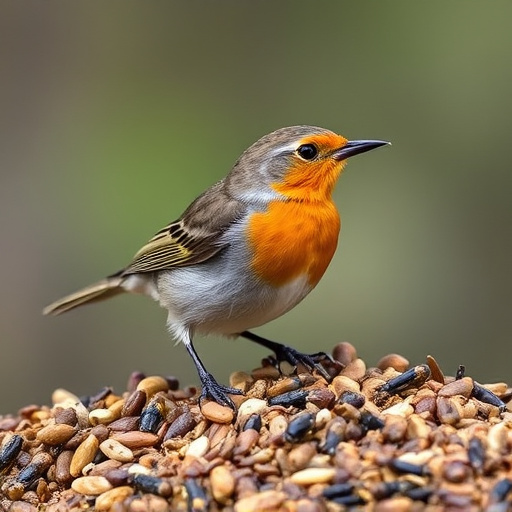 Robin enjoying insect-rich seed mix