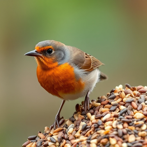 Robin enjoying insect-rich seed mix