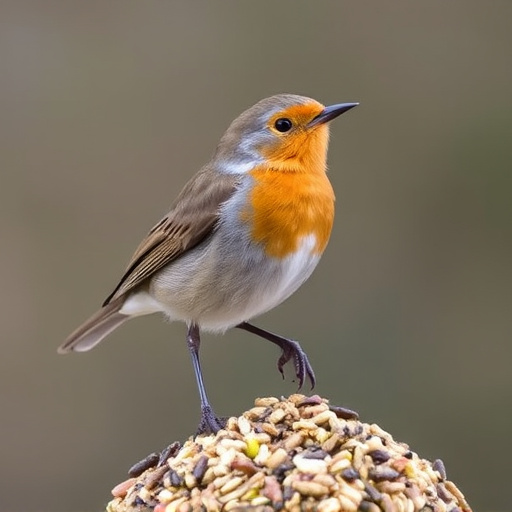 Robin enjoying insect-rich seed mix