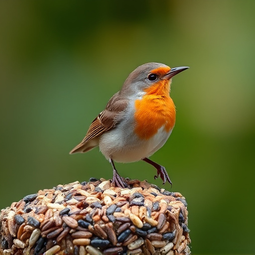 Robin enjoying insect-rich seed mix