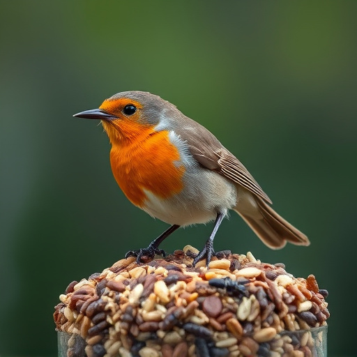 Robin enjoying insect-rich seed mix