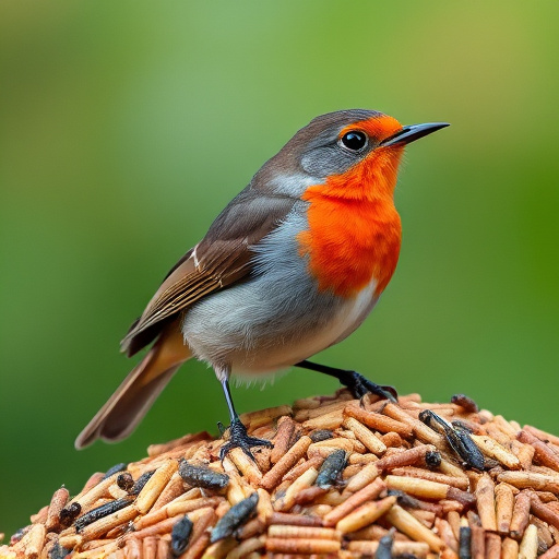 Robin enjoying insect-rich seed mix