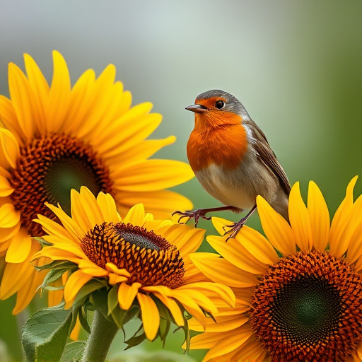 Robin feeding on sunflower hearts