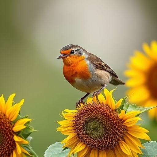 Robin feeding on sunflower hearts