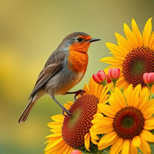 Robin feeding on sunflower hearts