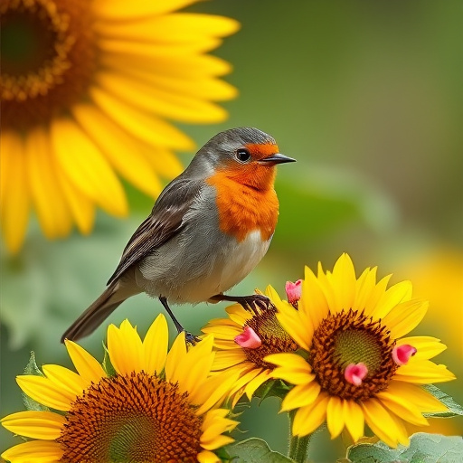 Robin feeding on sunflower hearts