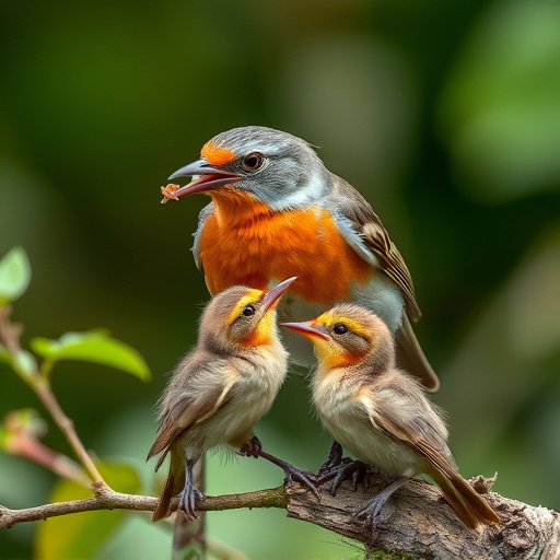 Robin feeding young with insects