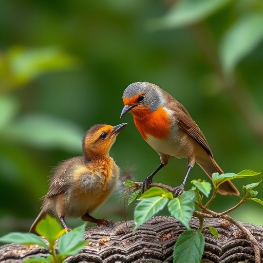 Robin feeding young with insects