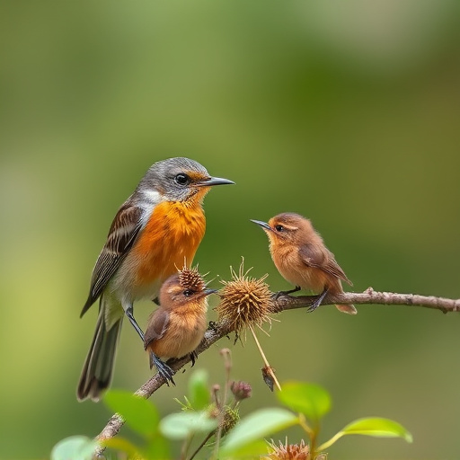 Robin feeding young with insects