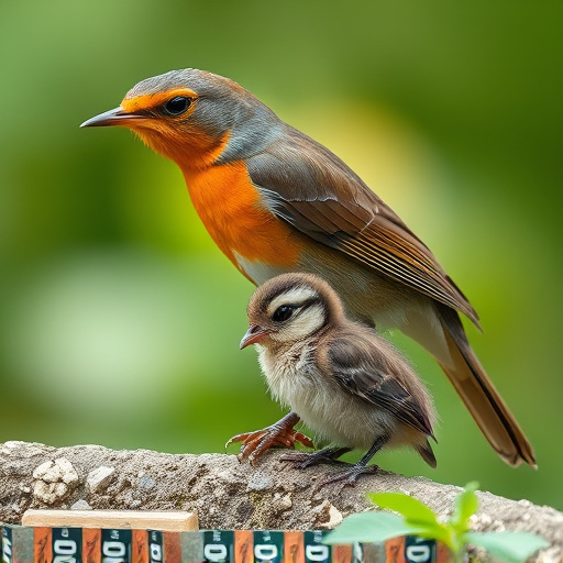 Robin feeding young with insects